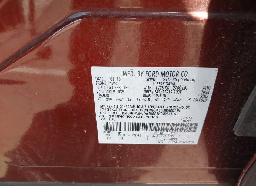 Photo 9 of 2016 Ford Edge TITANIUM (VIN 2FMPK4K9XGBB18850)