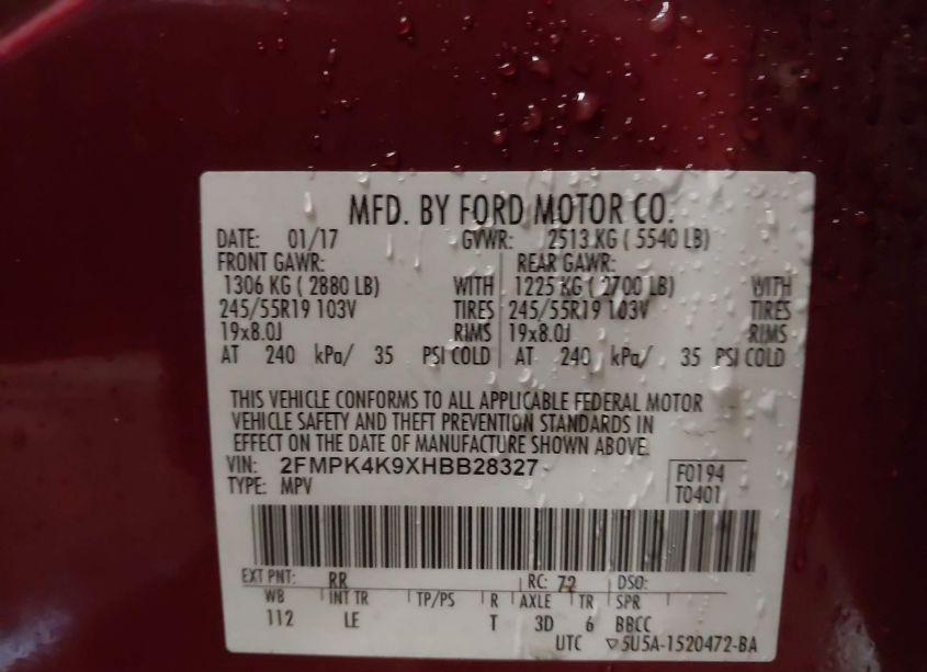 Photo 9 of 2017 Ford Edge TITANIUM (VIN 2FMPK4K9XHBB28327)