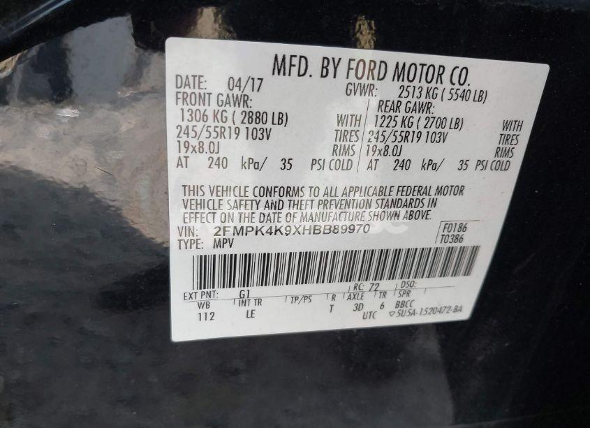 Photo 9 of 2017 Ford Edge TITANIUM (VIN 2FMPK4K9XHBB89970)