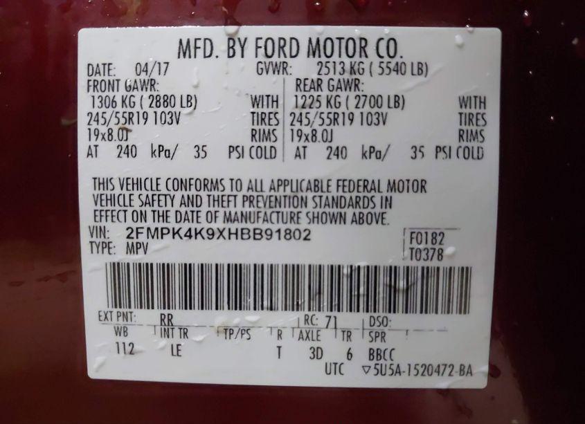 Photo 9 of 2017 Ford Edge TITANIUM (VIN 2FMPK4K9XHBB91802)