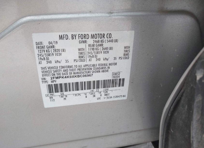 Photo 9 of 2019 Ford Edge TITANIUM (VIN 2FMPK4K9XKBC06967)