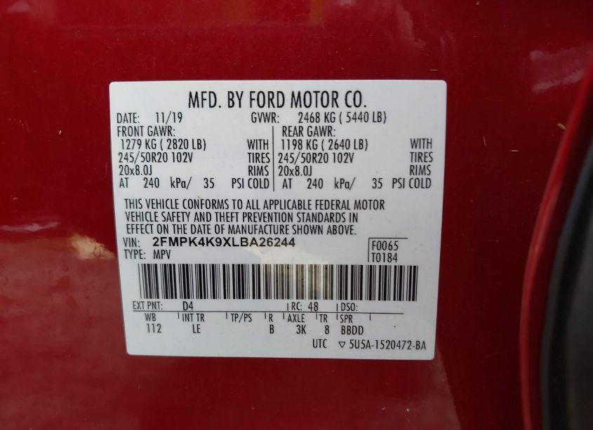 Photo 9 of 2020 Ford Edge TITANIUM (VIN 2FMPK4K9XLBA26244)