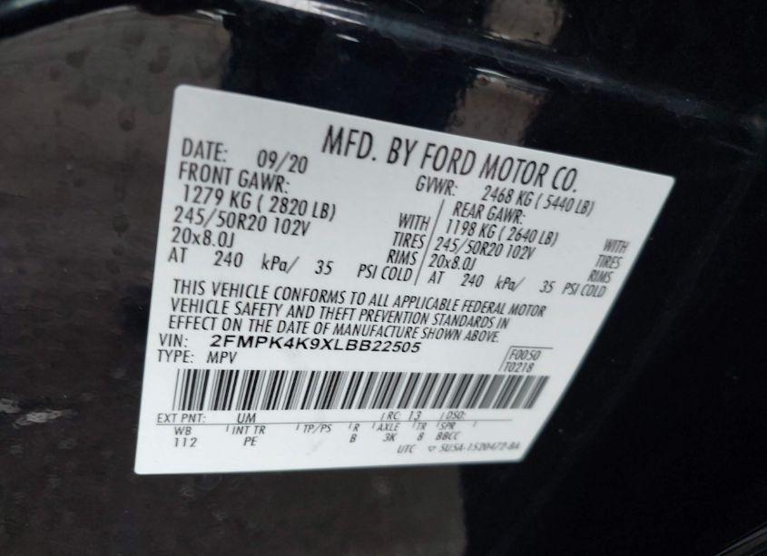 Photo 9 of 2020 Ford Edge TITANIUM (VIN 2FMPK4K9XLBB22505)