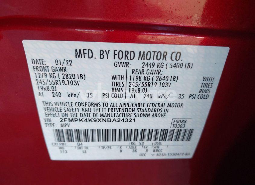 Photo 9 of 2022 Ford Edge TITANIUM (VIN 2FMPK4K9XNBA24321)