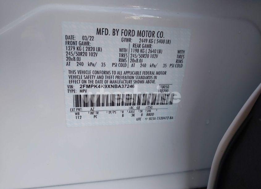 Photo 9 of 2022 Ford Edge TITANIUM (VIN 2FMPK4K9XNBA37246)