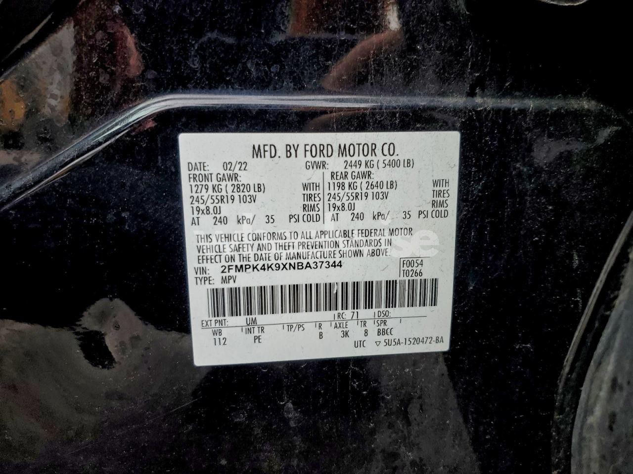 Photo 13 of 2022 FORD EDGE TITANIUM (VIN 2FMPK4K9XNBA37344)