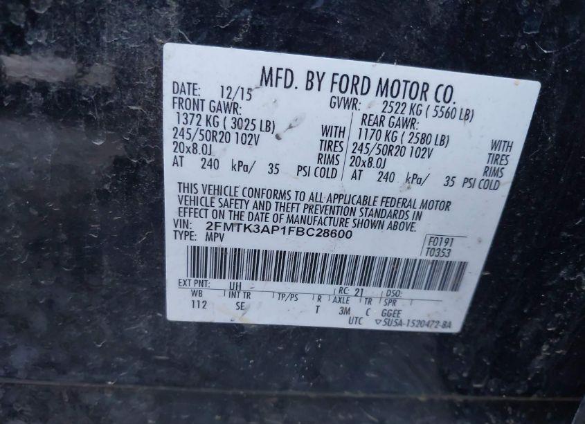 Photo 9 of 2015 Ford Edge SPORT (VIN 2FMTK3AP1FBC28600)