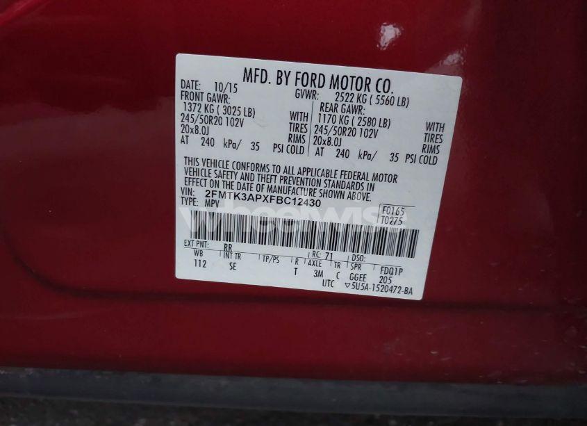 Photo 9 of 2015 Ford Edge SPORT (VIN 2FMTK3APXFBC12430)