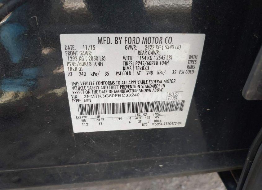 Photo 9 of 2015 Ford Edge SE (VIN 2FMTK3G80FBC33240)