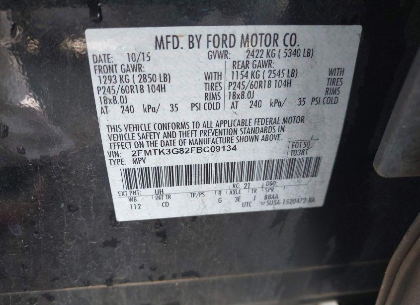 Photo 9 of 2015 Ford Edge SE (VIN 2FMTK3G82FBC09134)