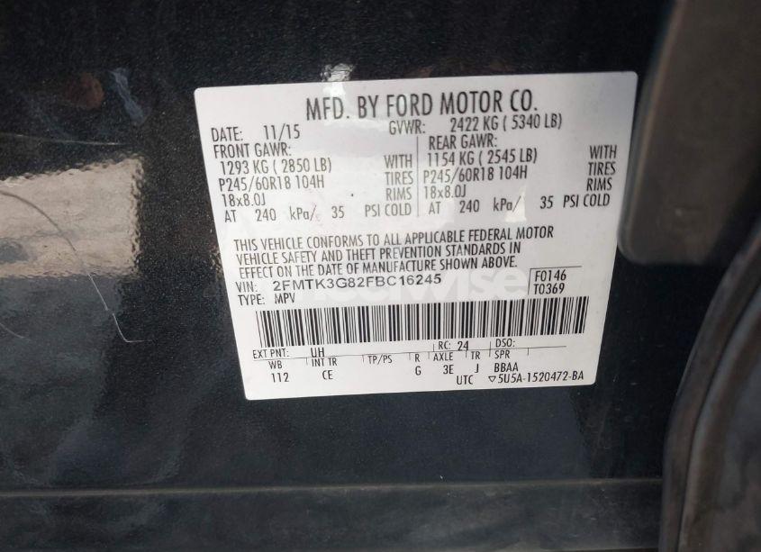 Photo 9 of 2015 Ford Edge SE (VIN 2FMTK3G82FBC16245)