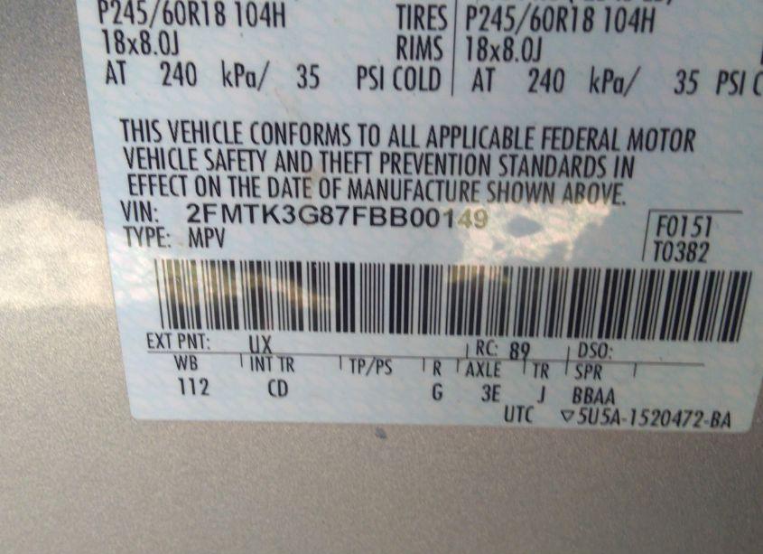 Photo 9 of 2015 Ford Edge SE (VIN 2FMTK3G87FBB00149)