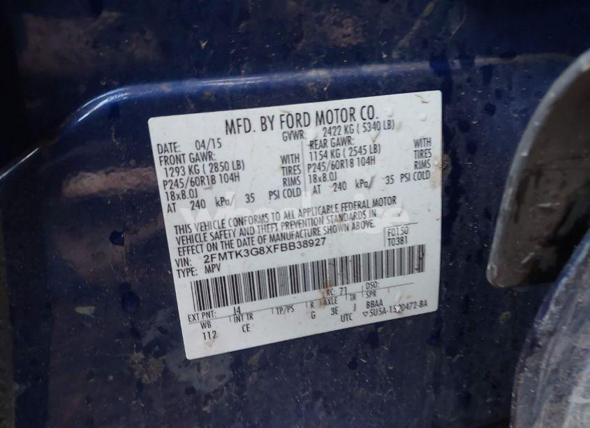 Photo 9 of 2015 Ford Edge SE (VIN 2FMTK3G8XFBB38927)