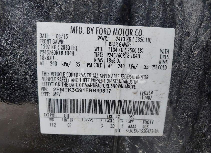 Photo 9 of 2015 Ford Edge SE (VIN 2FMTK3G91FBB90617)