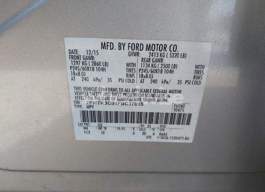 Photo 9 of 2015 Ford Edge SE (VIN 2FMTK3G91FBC37015)