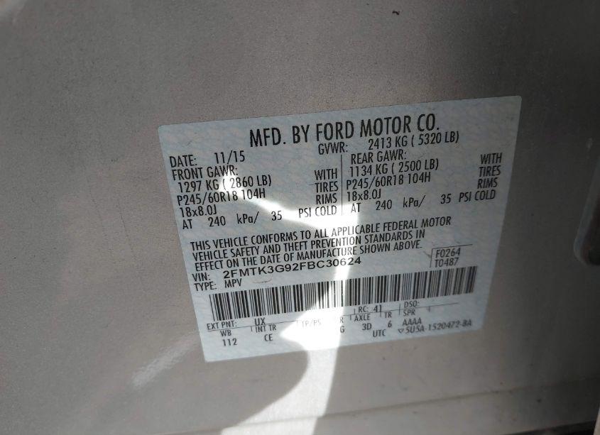 Photo 9 of 2015 Ford Edge SE (VIN 2FMTK3G92FBC30624)