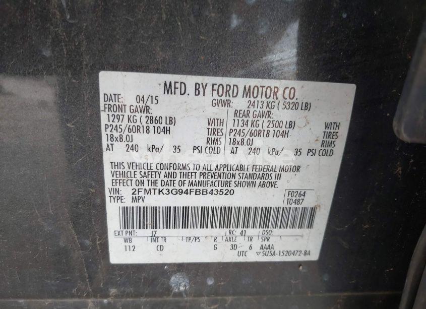 Photo 9 of 2015 Ford Edge SE (VIN 2FMTK3G94FBB43520)