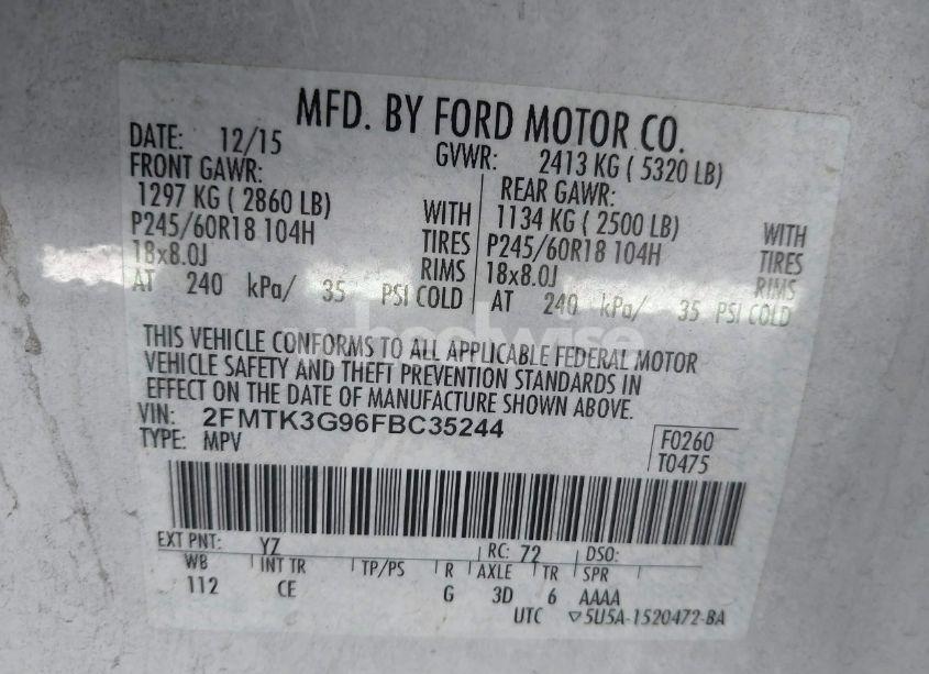 Photo 9 of 2015 Ford Edge SE (VIN 2FMTK3G96FBC35244)