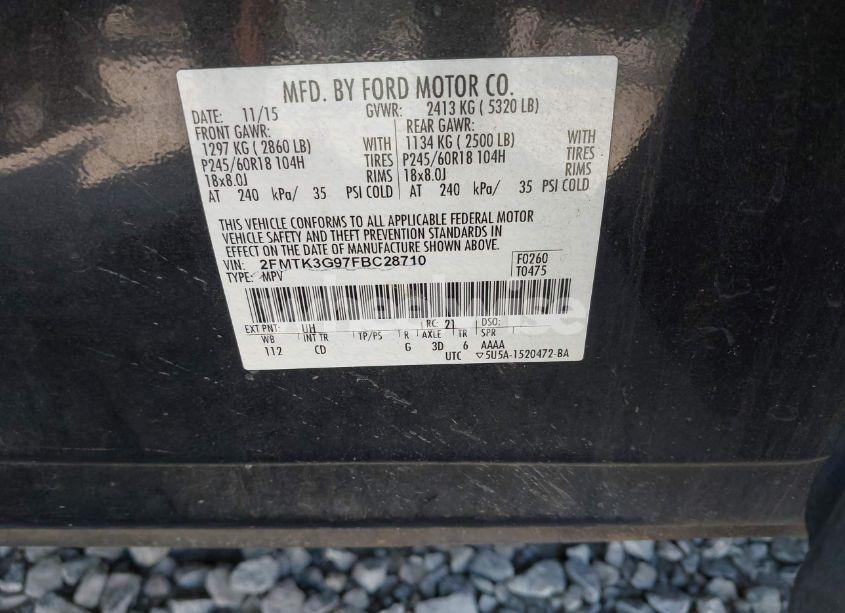 Photo 9 of 2015 Ford Edge SE (VIN 2FMTK3G97FBC28710)