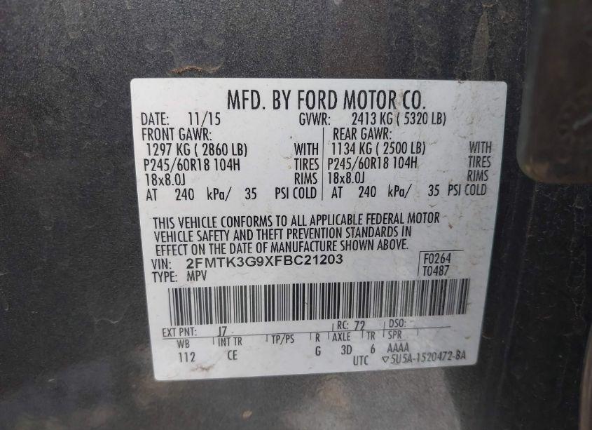 Photo 9 of 2015 Ford Edge SE (VIN 2FMTK3G9XFBC21203)