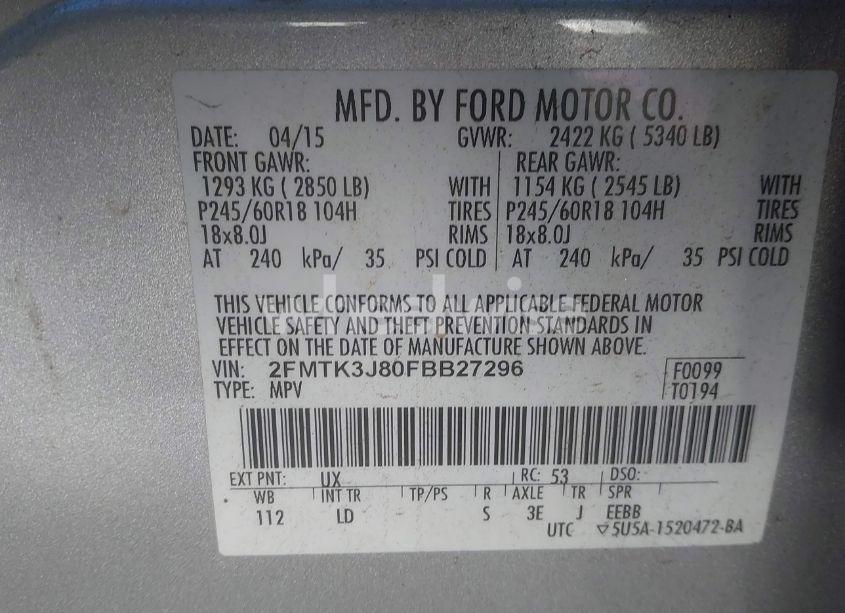 Photo 9 of 2015 Ford Edge SEL (VIN 2FMTK3J80FBB27296)