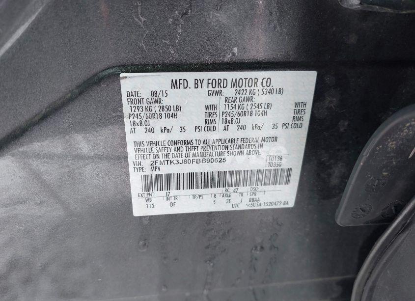 Photo 9 of 2015 Ford Edge SEL (VIN 2FMTK3J80FBB90625)