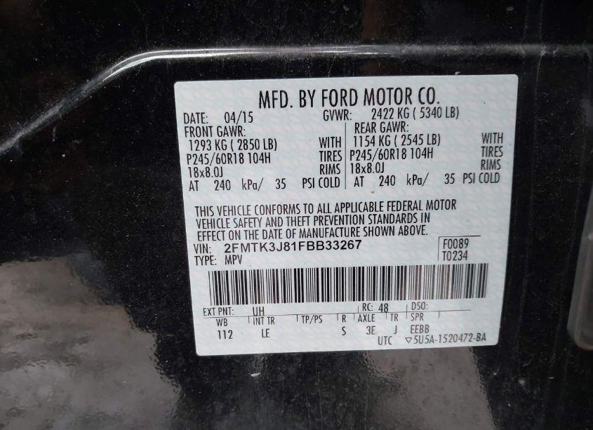 Photo 9 of 2015 Ford Edge SEL (VIN 2FMTK3J81FBB33267)