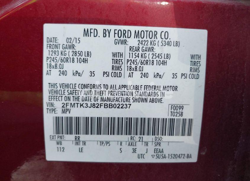 Photo 9 of 2015 Ford Edge SEL (VIN 2FMTK3J82FBB02237)