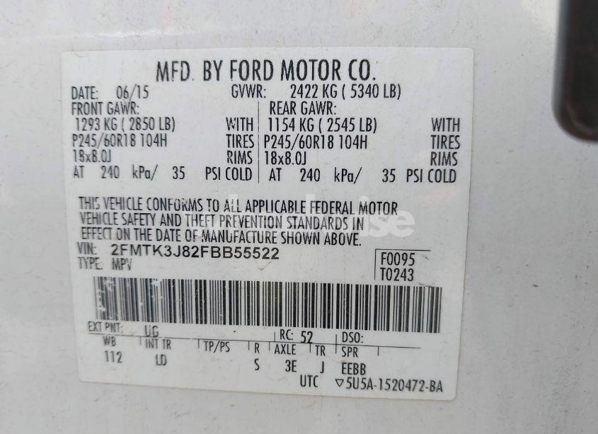 Photo 9 of 2015 Ford Edge SEL (VIN 2FMTK3J82FBB55522)