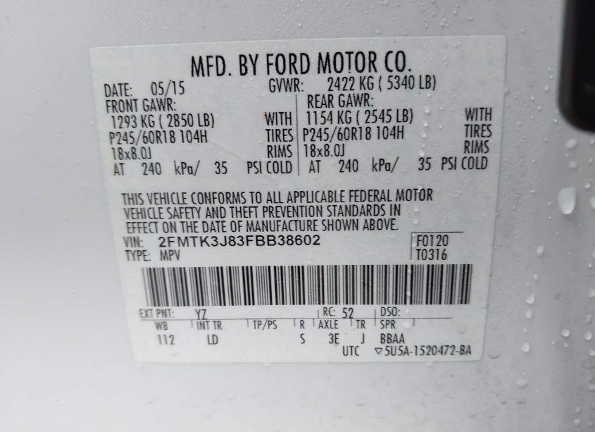 Photo 9 of 2015 Ford Edge SEL (VIN 2FMTK3J83FBB38602)