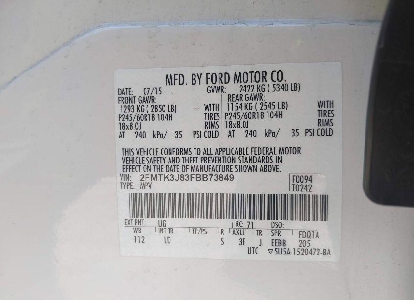 Photo 9 of 2015 Ford Edge SEL (VIN 2FMTK3J83FBB73849)