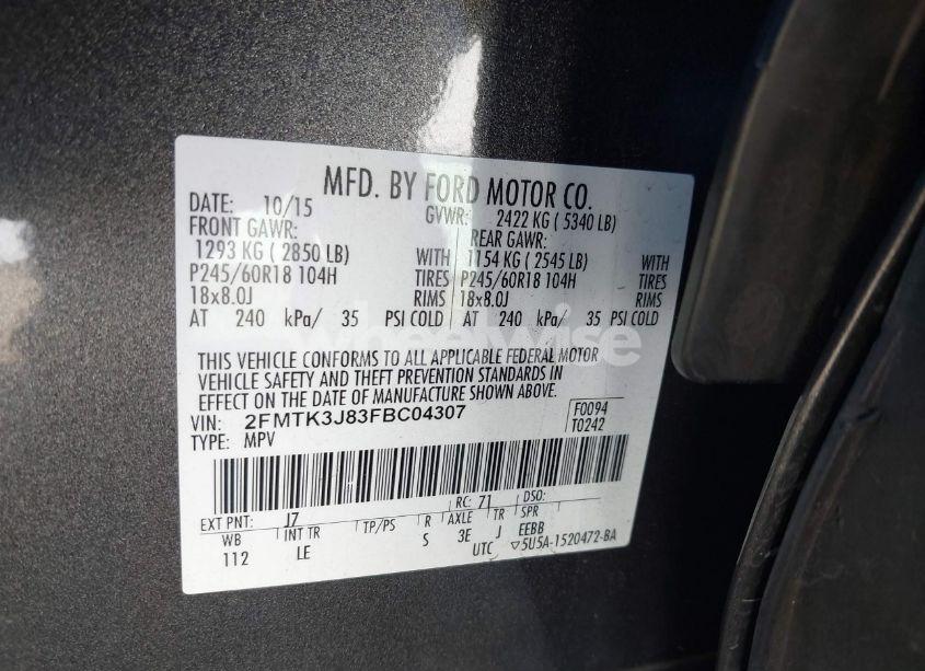 Photo 9 of 2015 Ford Edge SEL (VIN 2FMTK3J83FBC04307)