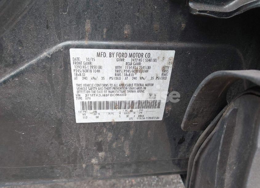 Photo 9 of 2015 Ford Edge SEL (VIN 2FMTK3J83FBC06669)