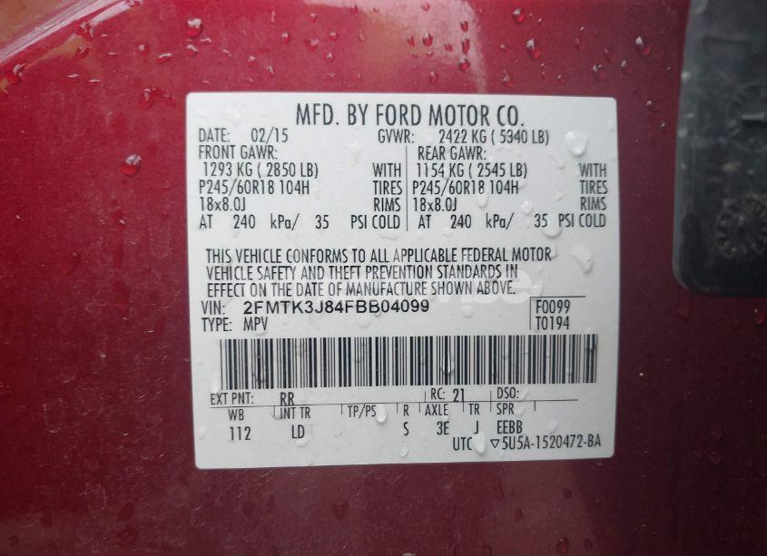 Photo 9 of 2015 Ford Edge SEL (VIN 2FMTK3J84FBB04099)