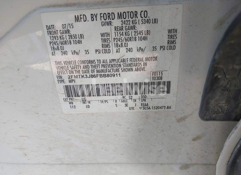 Photo 9 of 2015 Ford Edge SEL (VIN 2FMTK3J86FBB80911)