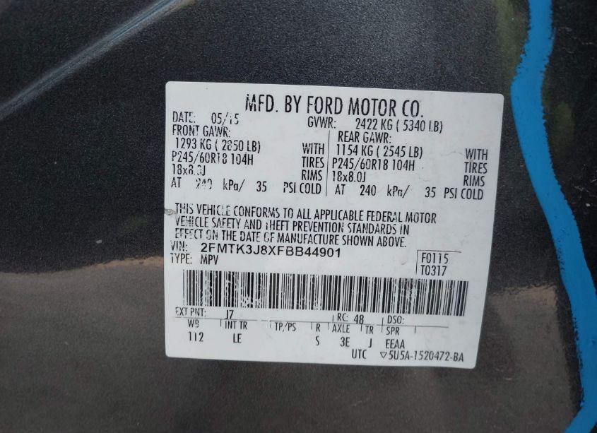Photo 9 of 2015 Ford Edge SEL (VIN 2FMTK3J8XFBB44901)