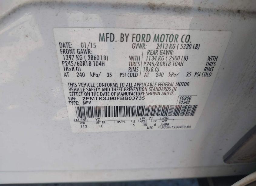 Photo 9 of 2015 Ford Edge SEL (VIN 2FMTK3J90FBB03735)