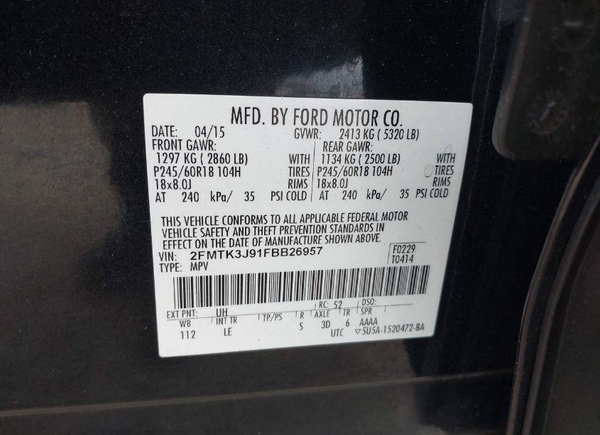 Photo 9 of 2015 Ford Edge SEL (VIN 2FMTK3J91FBB26957)
