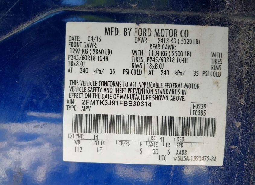 Photo 9 of 2015 Ford Edge SEL (VIN 2FMTK3J91FBB30314)