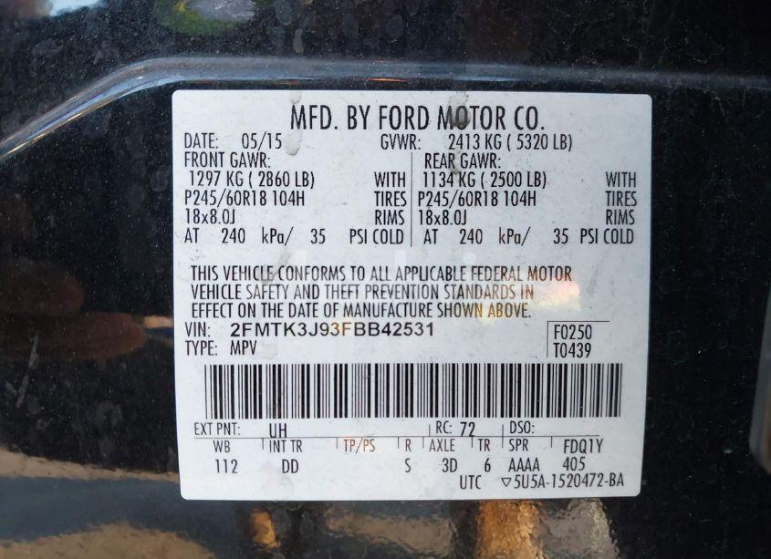Photo 9 of 2015 Ford Edge SEL (VIN 2FMTK3J93FBB42531)