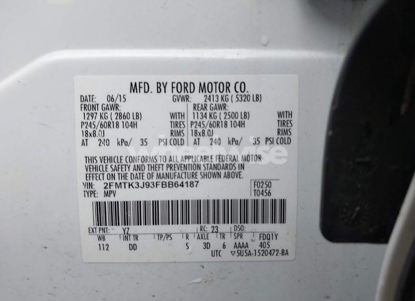 Photo 9 of 2015 Ford Edge SEL (VIN 2FMTK3J93FBB64187)