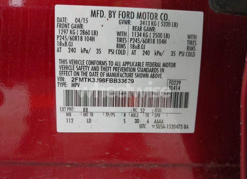 Photo 9 of 2015 Ford Edge SEL (VIN 2FMTK3J98FBB33629)