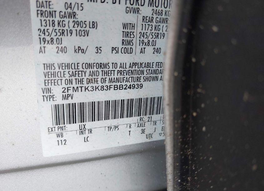 Photo 9 of 2015 Ford Edge TITANIUM (VIN 2FMTK3K83FBB24939)