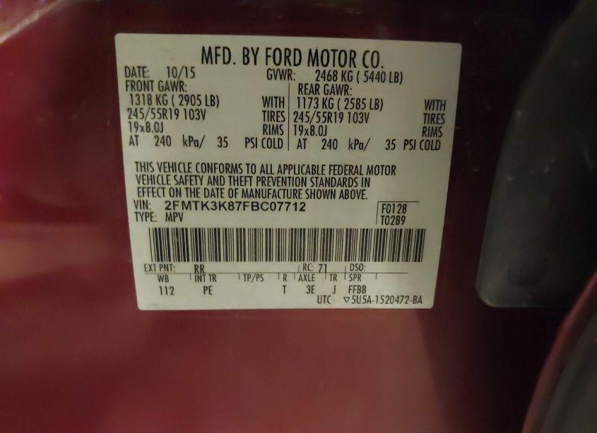 Photo 9 of 2015 Ford Edge TITANIUM (VIN 2FMTK3K87FBC07712)