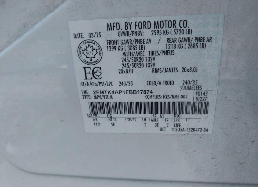 Photo 9 of 2015 Ford Edge SPORT (VIN 2FMTK4AP1FBB17874)