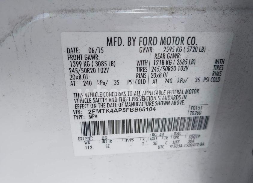 Photo 9 of 2015 Ford Edge SPORT (VIN 2FMTK4AP5FBB65104)