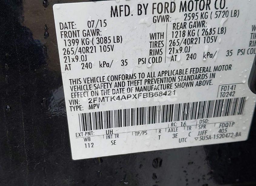 Photo 9 of 2015 Ford Edge SPORT (VIN 2FMTK4APXFBB68421)