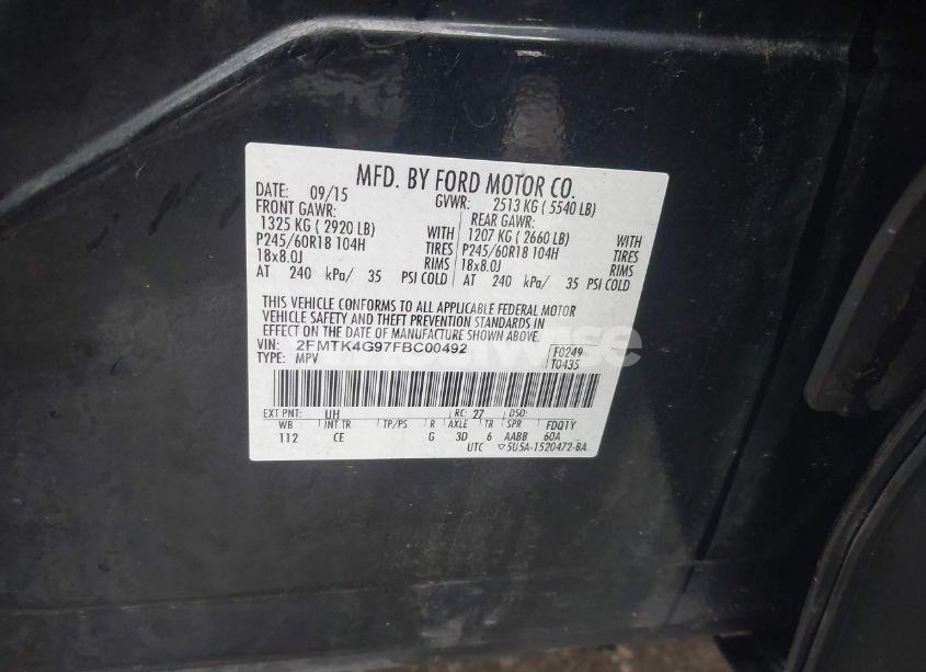 Photo 9 of 2015 Ford Edge SE (VIN 2FMTK4G97FBC00492)