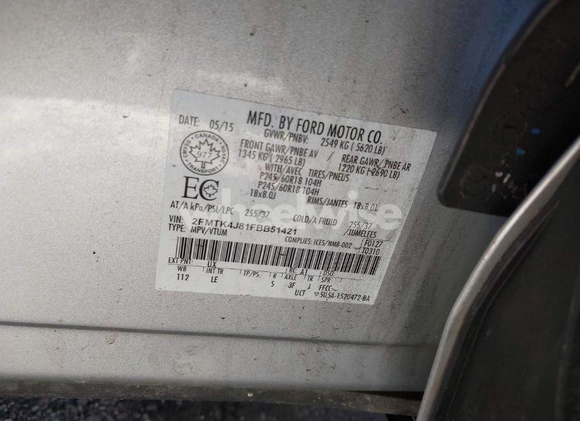 Photo 9 of 2015 Ford Edge SEL (VIN 2FMTK4J81FBB51421)