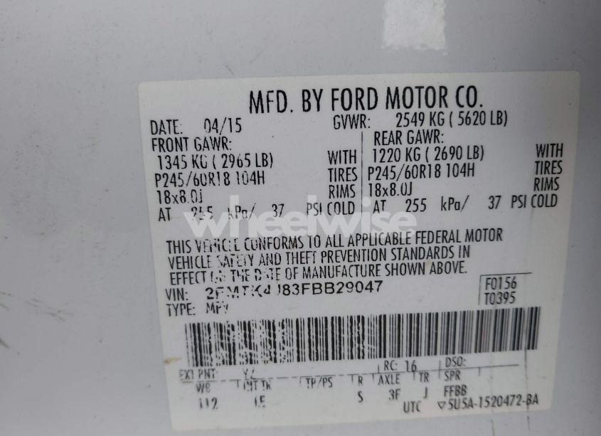 Photo 9 of 2015 Ford Edge SEL (VIN 2FMTK4J83FBB29047)